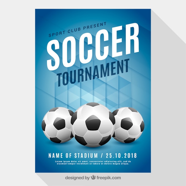 Soccer league flyer with balls in realistic style 