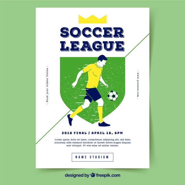 soccer league flyer with player in hand drawn style