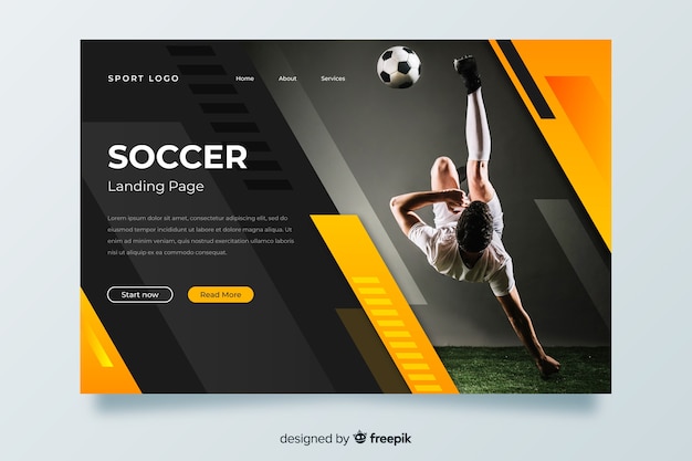 Free vector soccer sport landing page with photo