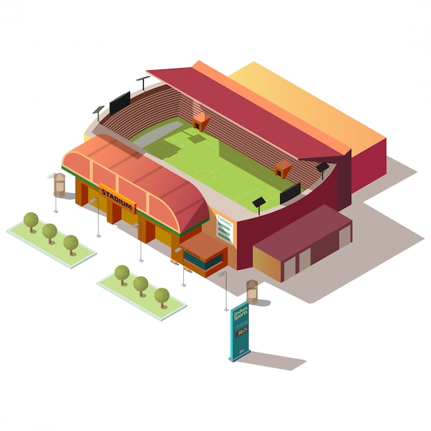 Free vector soccer stadium building with ticket office isometric