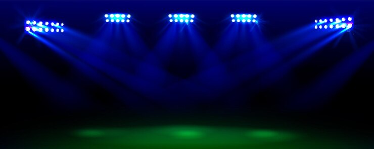 Free Vector soccer stadium field with light vector sport arena night background spotlight on football green grass empty illustration template 3d realistic competition or championship playground backdrop
