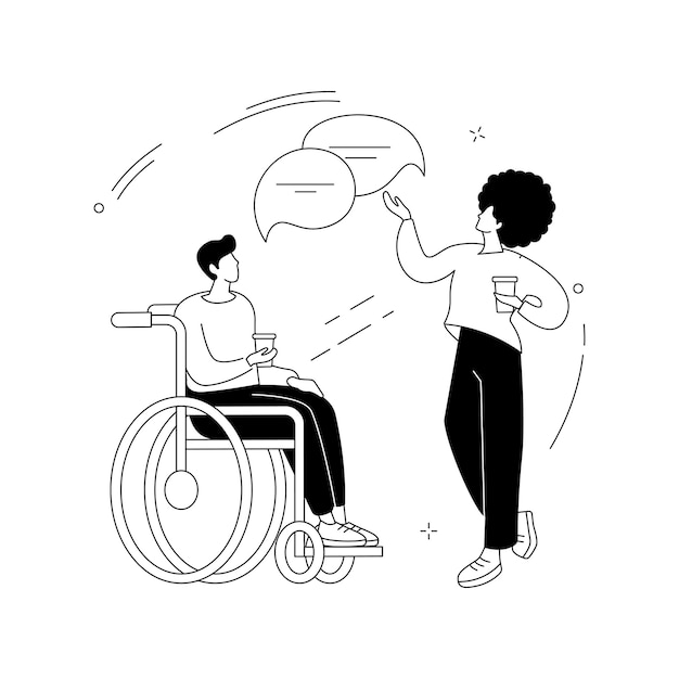 Illustrazione vettoriale del concetto astratto dell'adattamento sociale delle persone disabili adattamento dei bambini con disabilità che si adattano alla tecnologia dell'ambiente sociale per le persone disabili metafora astratta