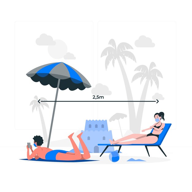 Social distance at the beach concept illustration