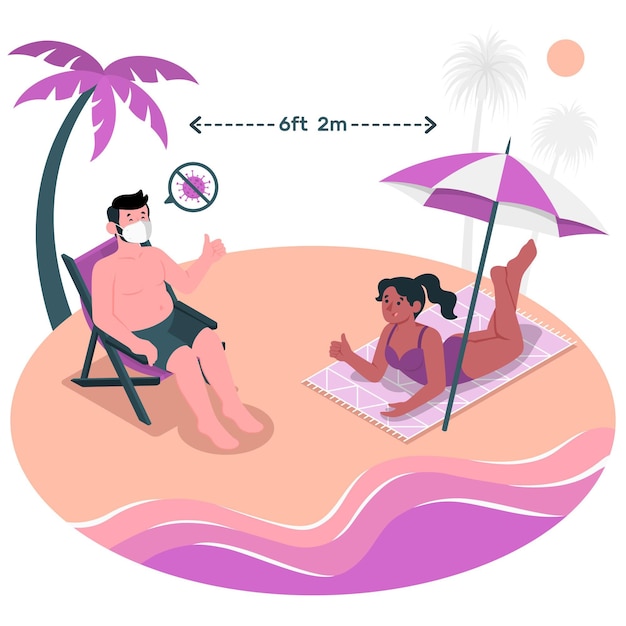 Free vector social distance at the beach concept illustration