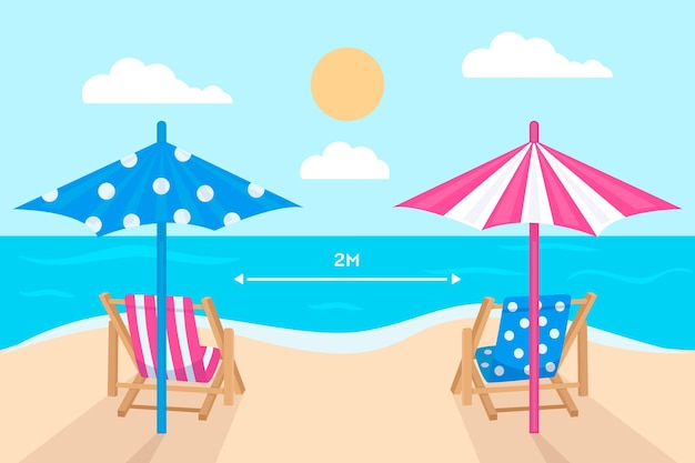 Free vector social distance on the beach concept