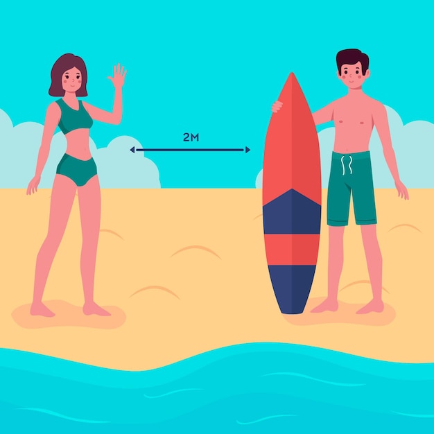 Free vector social distance on the beach concept