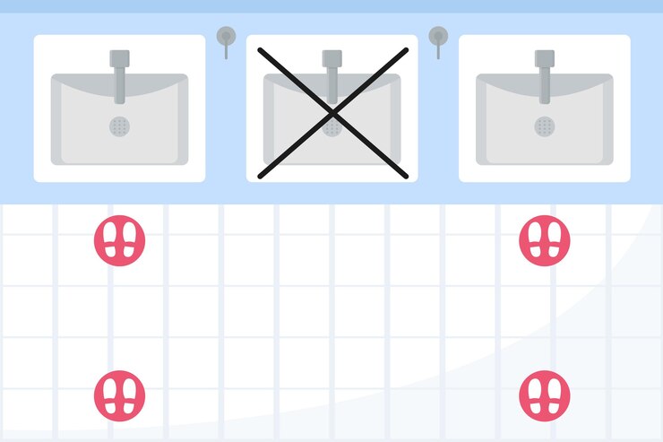 Free Vector social distance in public toilets