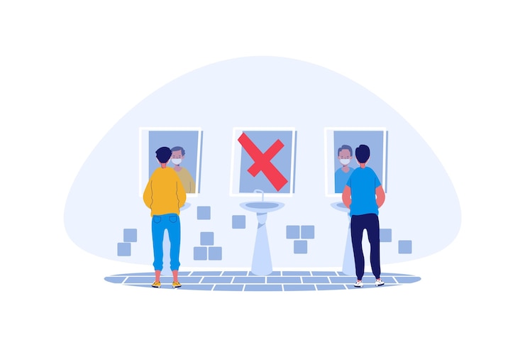 Free Vector social distance in public toilets