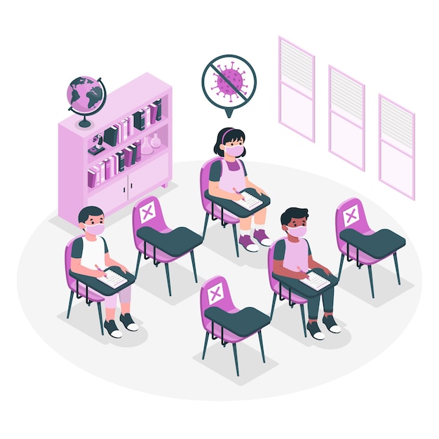 Free vector social distance at school concept illustration