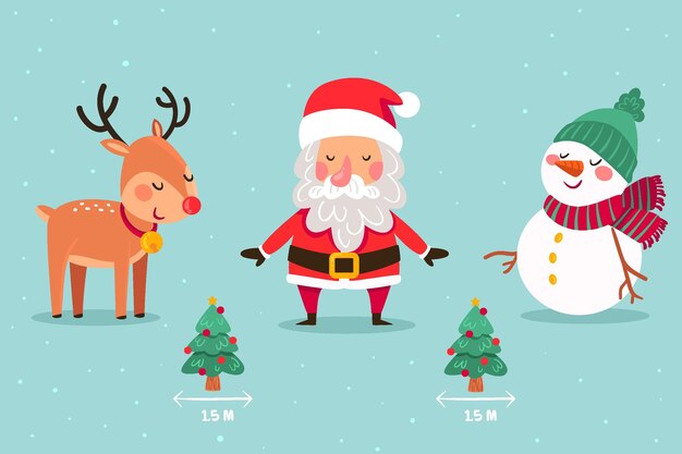 Social distancing concept with christmas characters