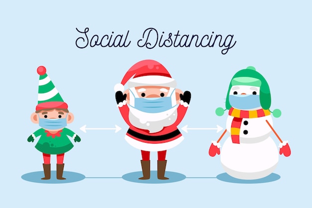 Social distancing concept with christmas characters