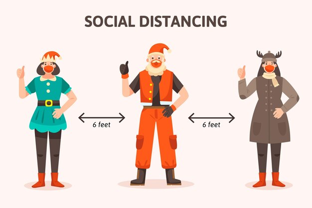 Social distancing concept with christmas characters