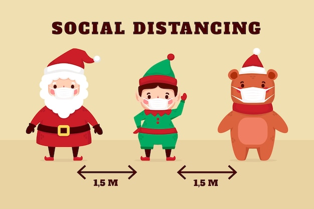 Social distancing concept with christmas characters