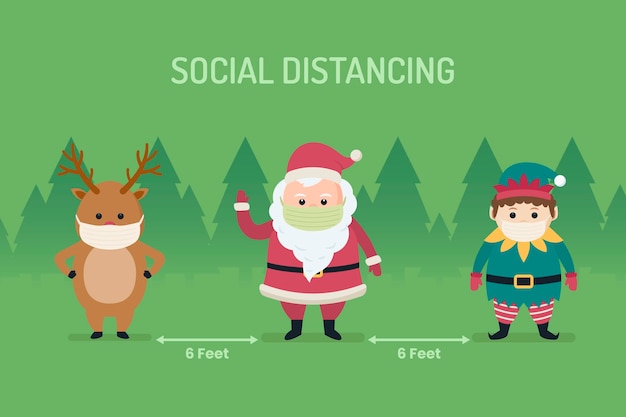 Social distancing concept with christmas characters