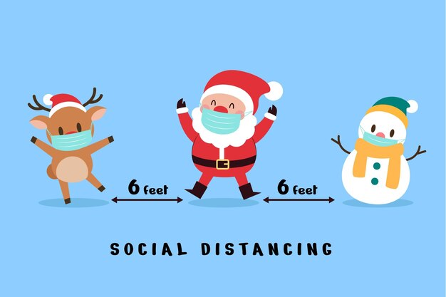 Концепция социального дистанцирования с рождественскими персонажами