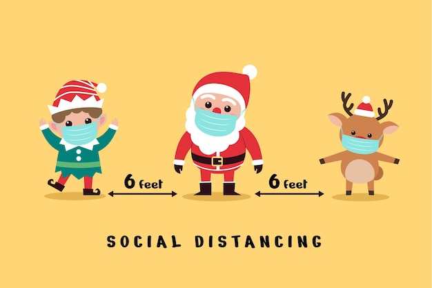 Social distancing concept with christmas characters