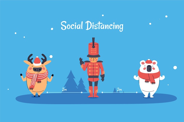 Free vector social distancing concept with christmas characters