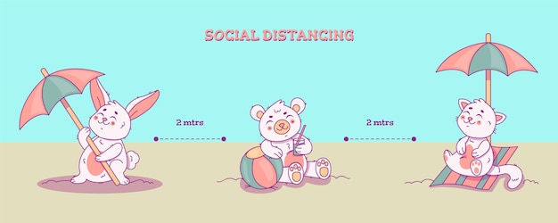 Social distancing concept with cute animals