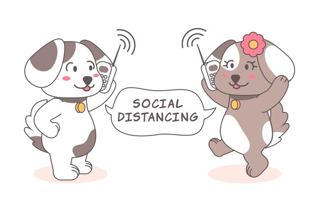 Social distancing concept with cute animals