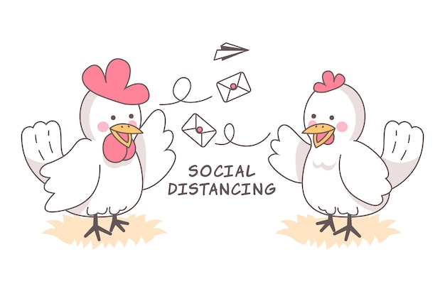 Social distancing concept with cute animals