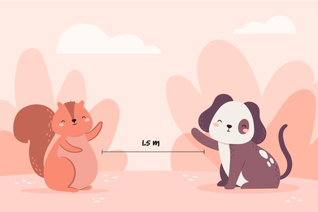 Social distancing concept with cute animals