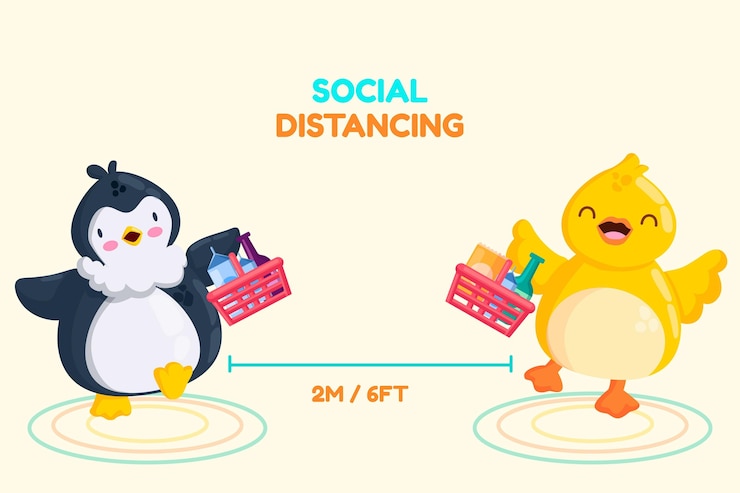 Free Vector social distancing concept with cute animals