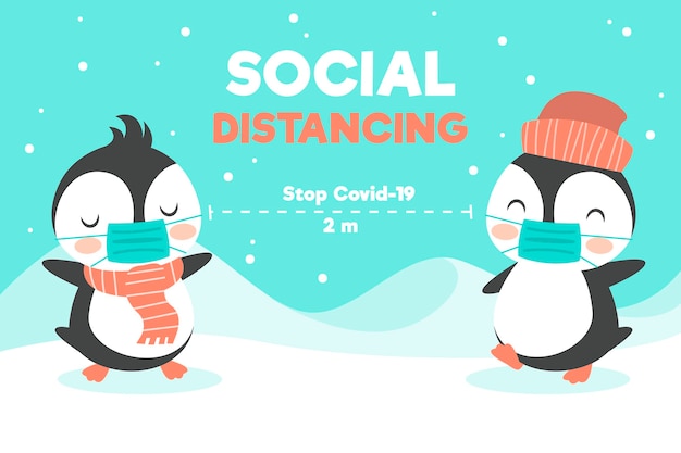 Free vector social distancing concept with cute animals