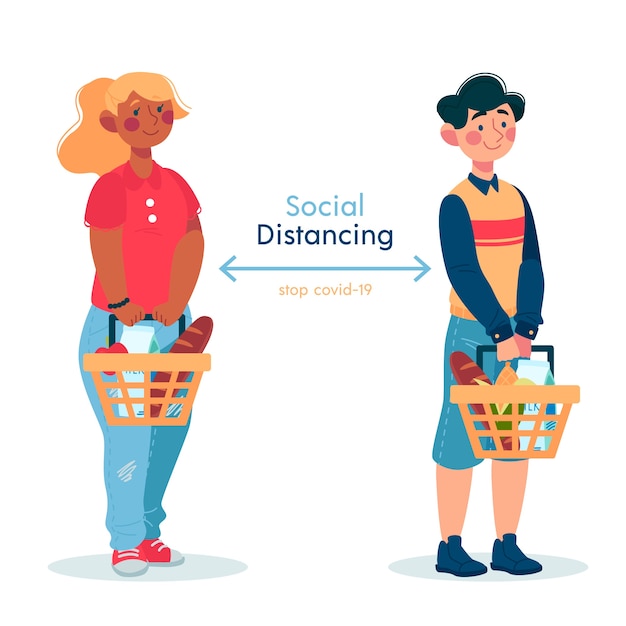 Free vector social distancing covid19 concept