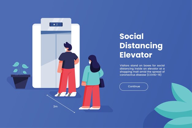 Free vector social distancing in a elevator