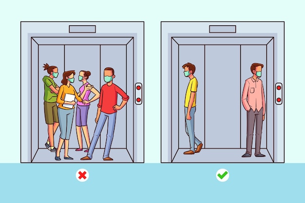 Free vector social distancing in a elevator