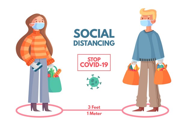 사회 distancing infographic 템플릿 디자인