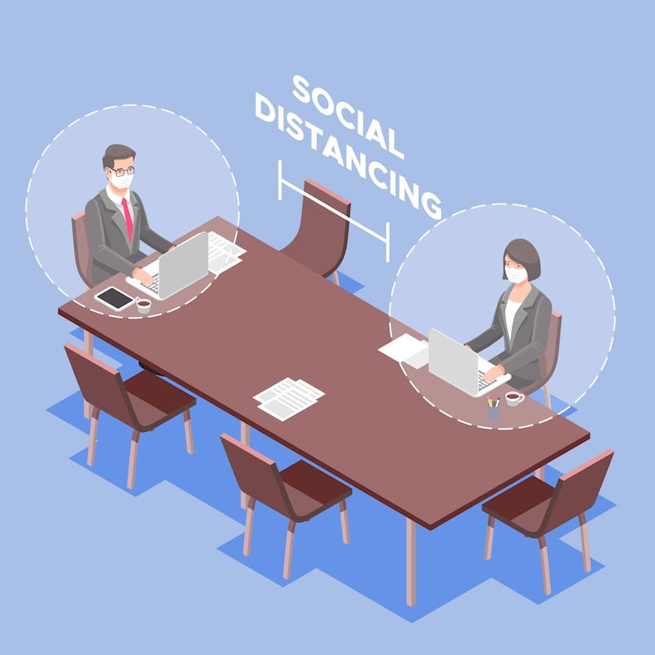 Free Vector social distancing in a meeting design