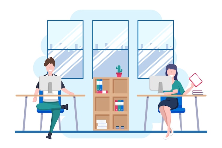 Free Vector social distancing in a meeting illustration