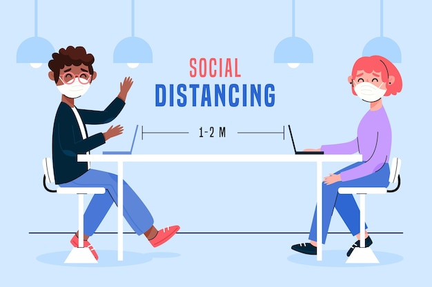 Free vector social distancing in a meeting illustration