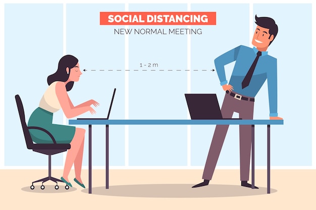 Free vector social distancing in a meeting