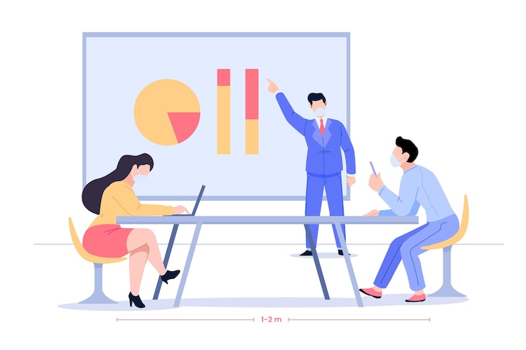 Free Vector social distancing in a meeting