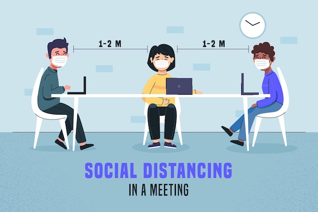 Free vector social distancing in a meeting