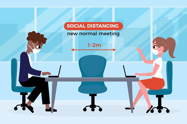 Free vector social distancing in a meeting