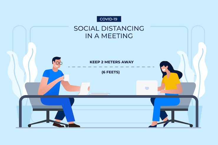 Free Vector social distancing in a meeting