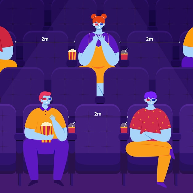 Free vector social distancing in movie theater