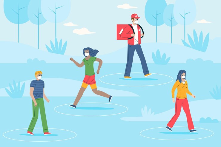 無料Vector 公園の概念における社会的距離