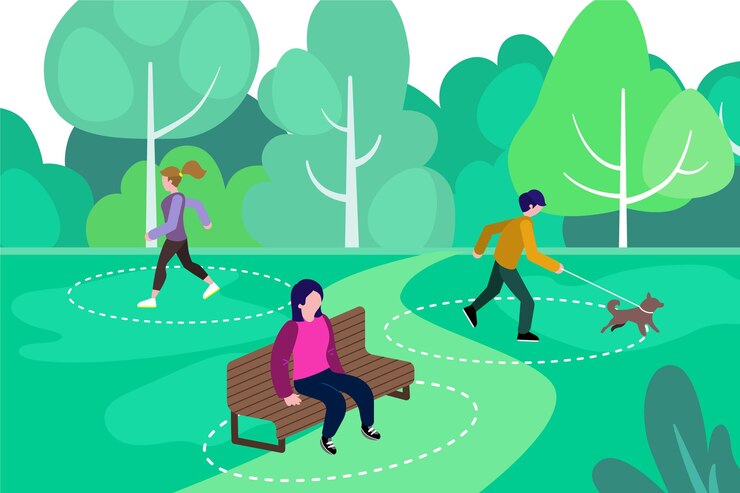 Free Vector social distancing in a park concept