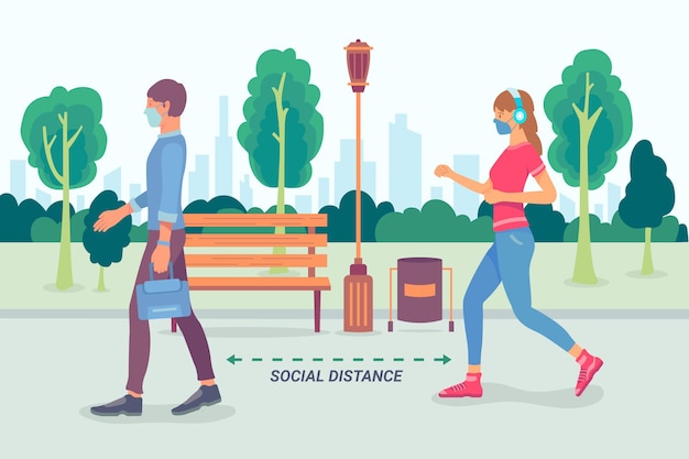 Free vector social distancing in park concept