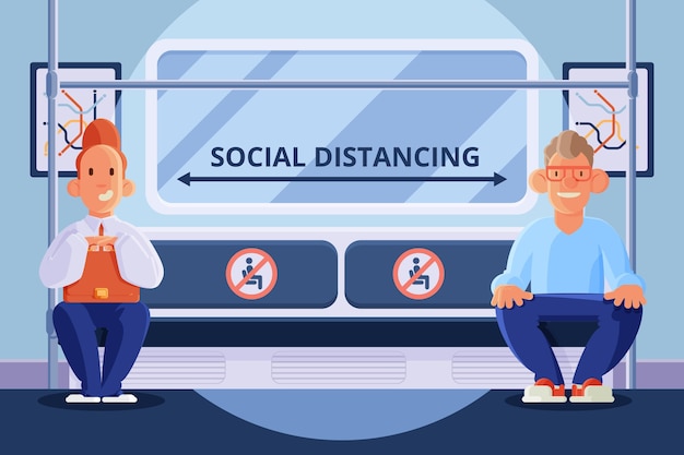 Free vector social distancing in public transportation