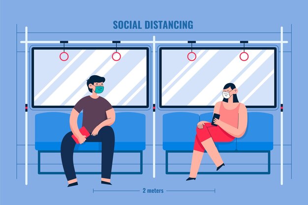 Free vector social distancing in public transportation