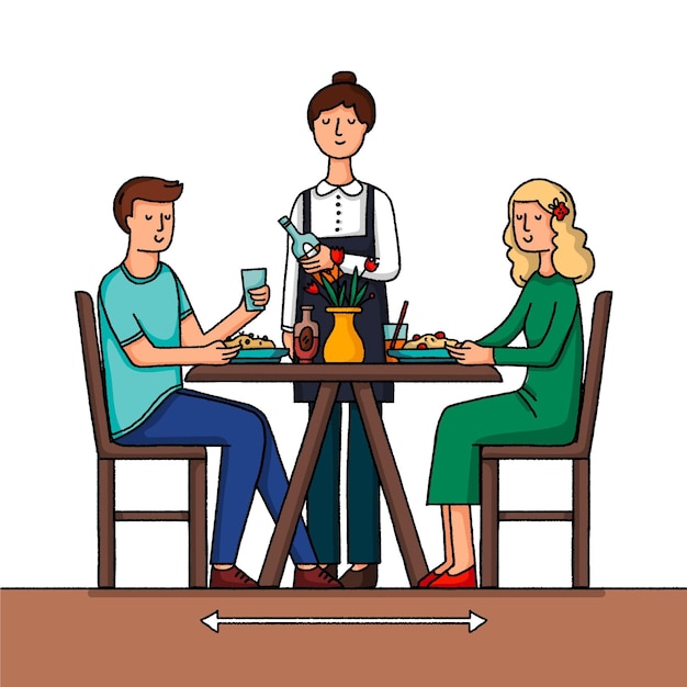 Free vector social distancing in a restaurant with people