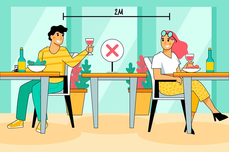 Free Vector social distancing in a restaurant