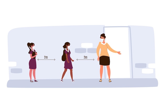 Free vector social distancing at school illustration