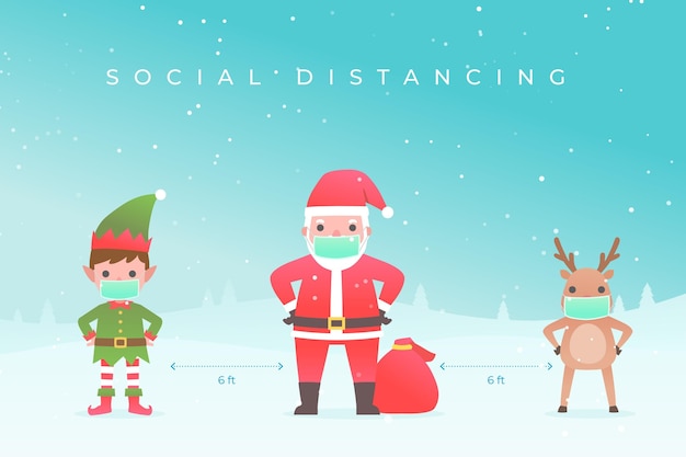 Social distancing with christmas characters