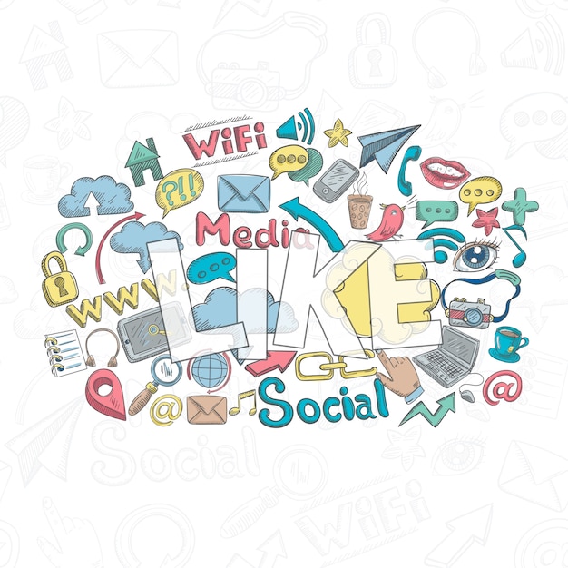 Vettore gratuito social doodle come